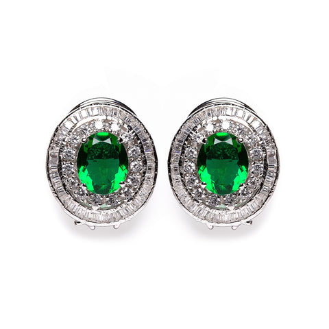 Green emerald and diamond studs