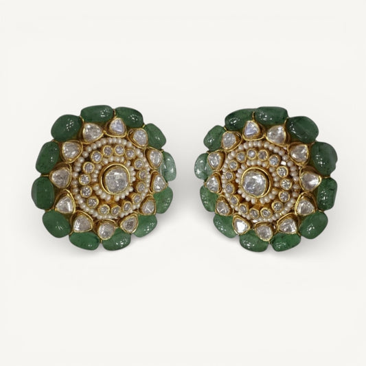 Jaipur | Moissanite Polki Kundan Jadau stud Earrings - ratnalijewels