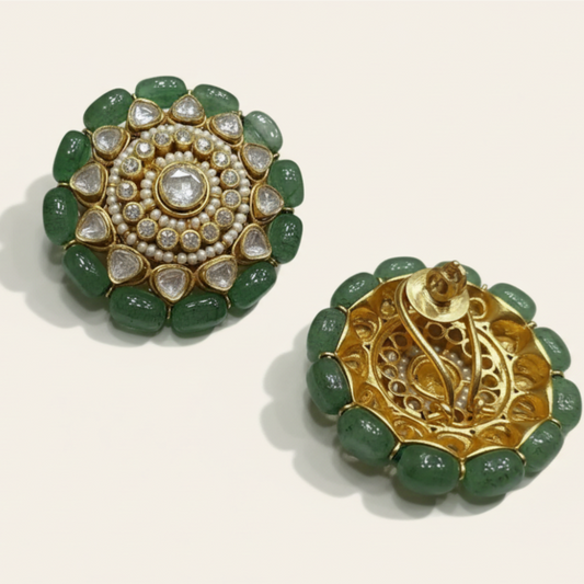 Jaipur | Moissanite Polki Kundan Jadau stud Earrings - ratnalijewels