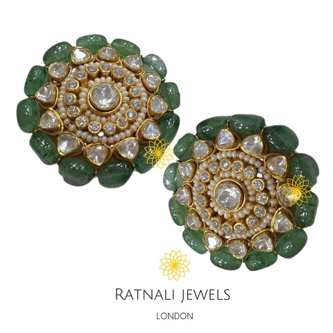 Jaipur | Moissanite Polki Kundan Jadau stud Earrings necklace set