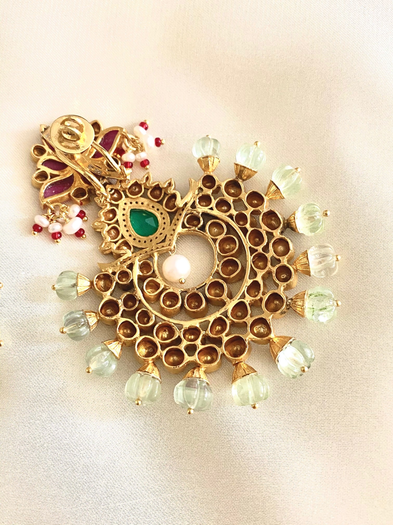 Jaipur | Real Silver Moissanite Polki Jadau Earrings - ratnalijewels