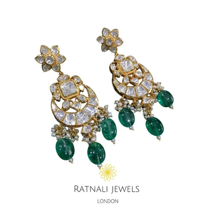 Gold plated moissanite polki earrings