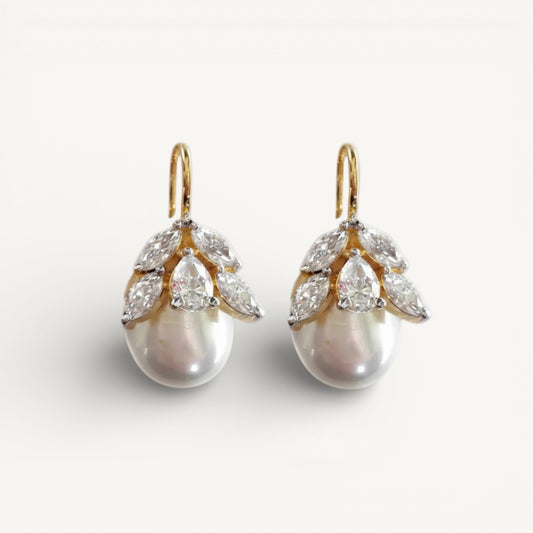 Lulit | Diamond and Pearl dangler Earrings - ratnalijewels