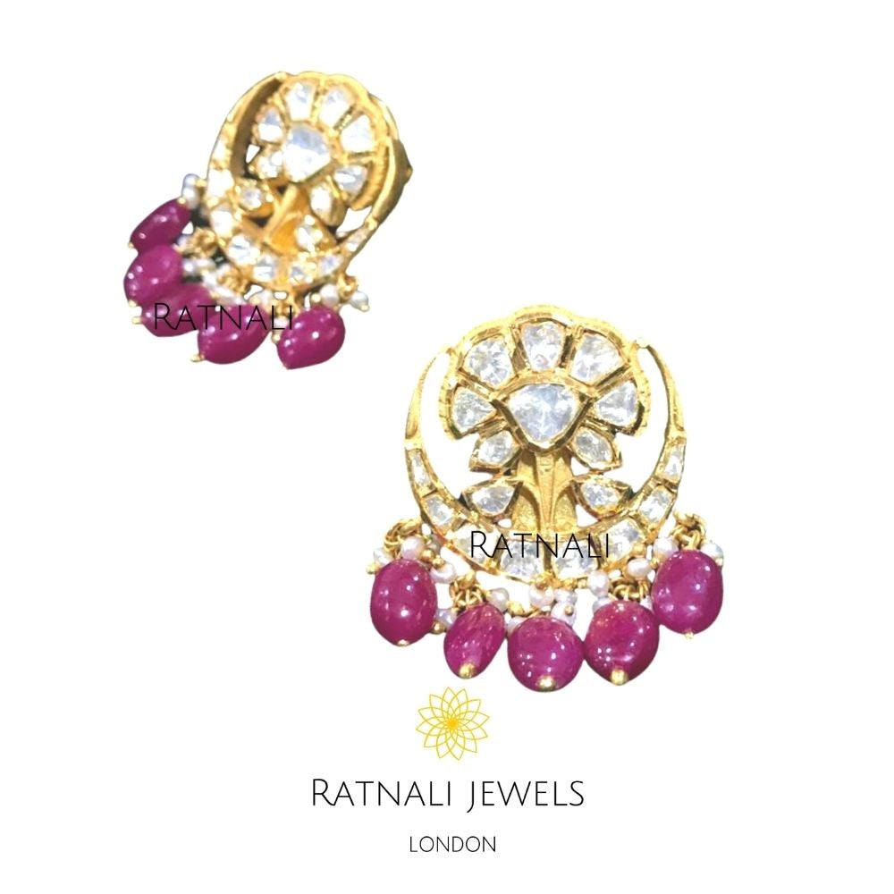 Mohini Baag | Moissanite Polki & Emerald drop Earrings in Gold plated Silver - ratnalijewels