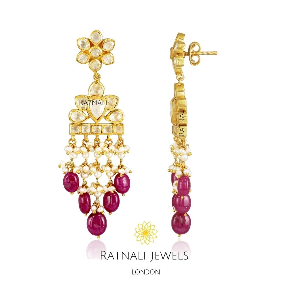 Polki  silver gold earrings