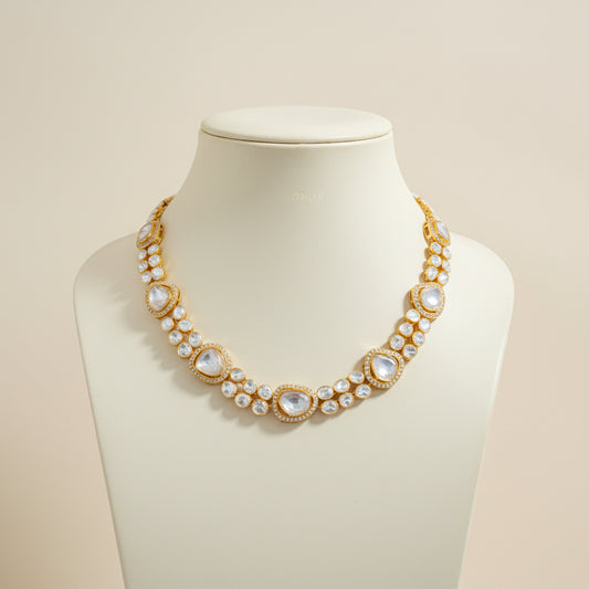 Gold plated silver polki necklace
