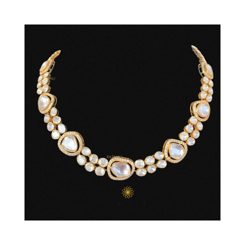 Gold plated silver polki necklace