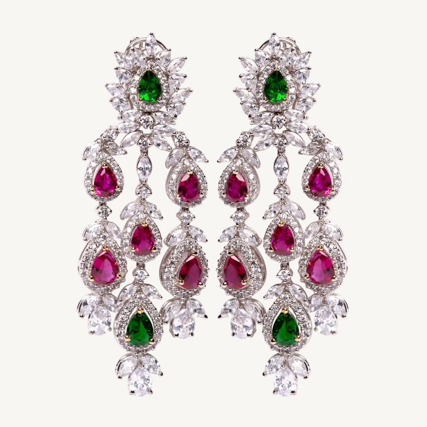 Regal | Ruby and Emerald Chandelier Earrings - ratnalijewels