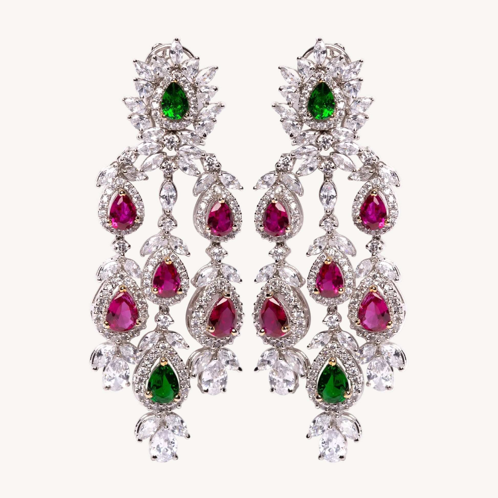 Regal | Ruby and Emerald Chandelier Earrings - ratnalijewels