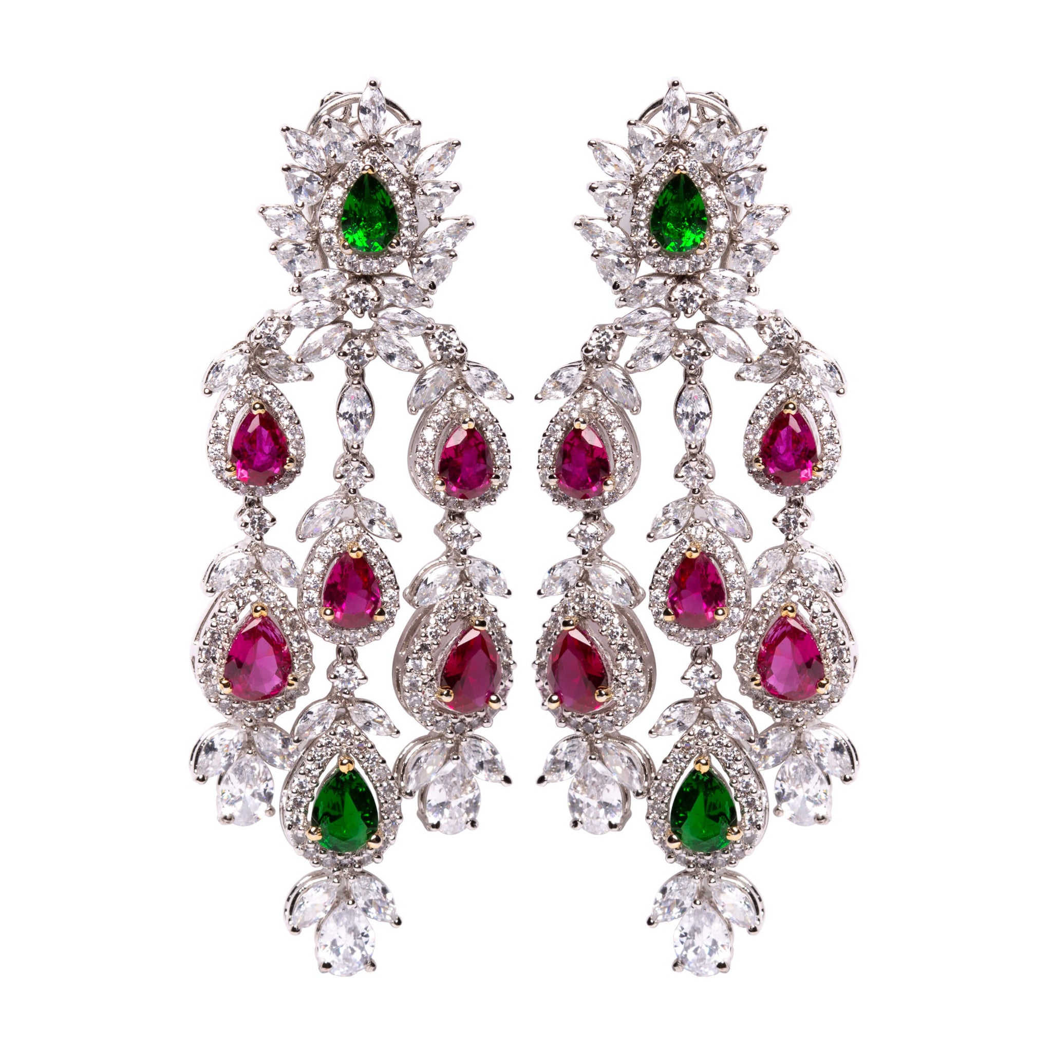 Regal | Ruby and Emerald Chandelier Earrings