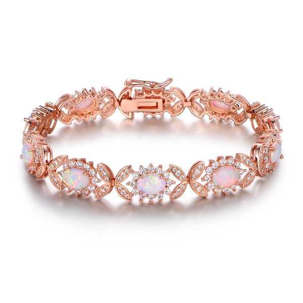 Rose gold plated diamond and opal tennis bracelet