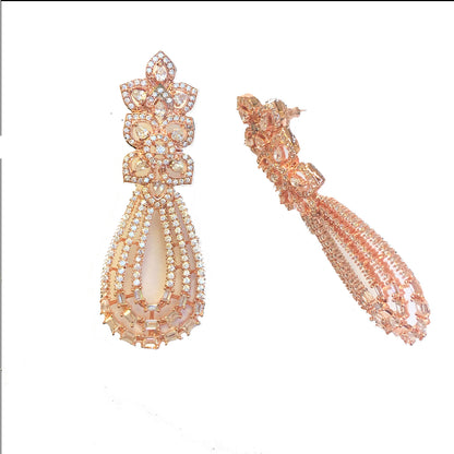 Rose gold plated high end cubic zirconia diamond danglers