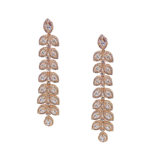 Dazzle | Rose gold plated simulated diamond long danglers - ratnalijewels