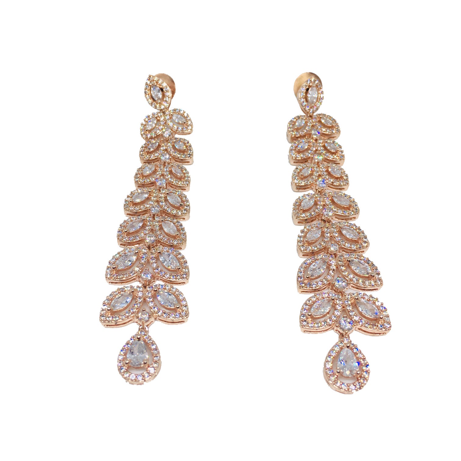 Dazzle | Rose gold plated simulated diamond long danglers - ratnalijewels