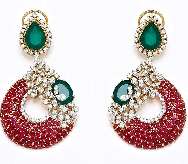 Simulated diamond & gem stone chandelier earrings, Earrings - Ratnali Jewels