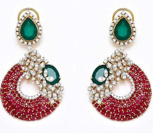 Simulated diamond & gem stone chandelier earrings, Earrings - Ratnali Jewels