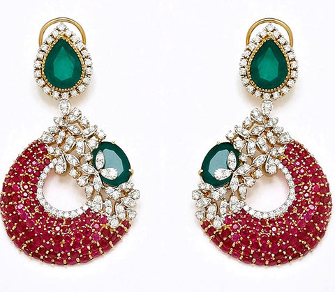 Simulated diamond & gem stone chandelier earrings, Earrings - Ratnali Jewels