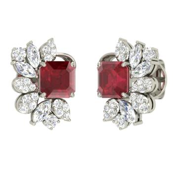Keya Simulated Diamond & Ruby Cluster Stud Earrings, Studs - Ratnali Jewels