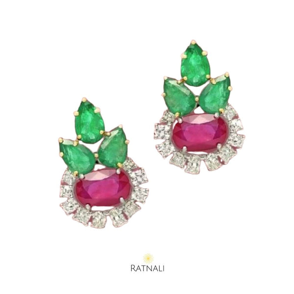 Ruby Diamond emerald stud earrings