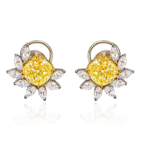 simulated citrine yellow diamond silver stud earrings