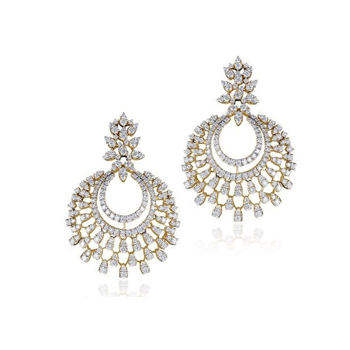 Simulated diamond chand bali chandelier earrings, Earrings - Ratnali Jewels