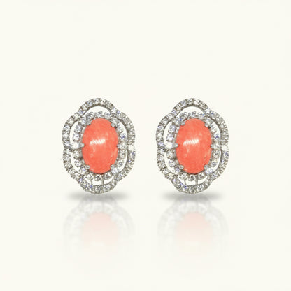Simulated diamond & Coral opal stud earrings, Studs - Ratnali Jewels