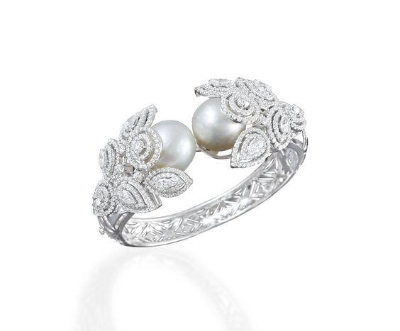 Sagar simulated CZ diamond & pearl bracelet., Bracelet - Ratnali Jewels