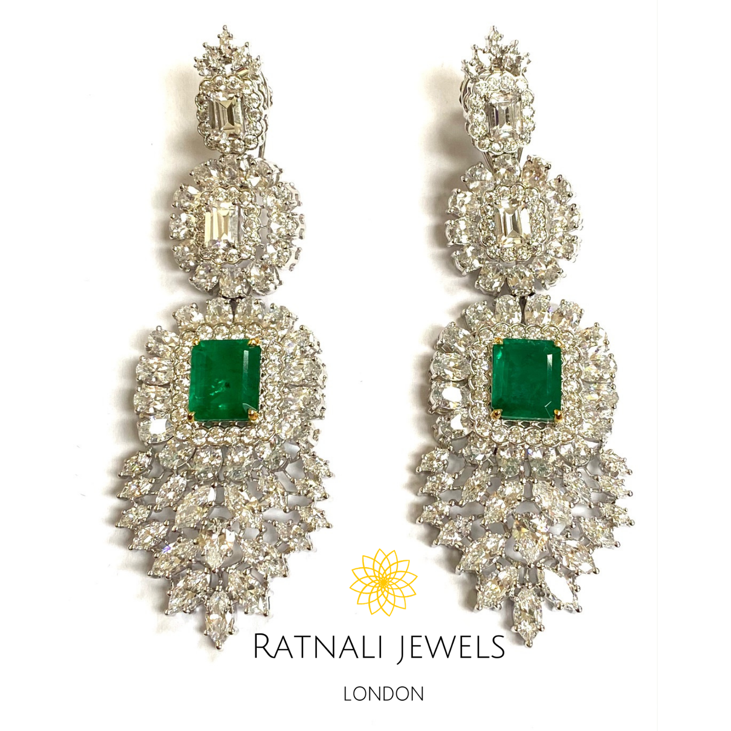 Emerald and diamond chandelier earrings