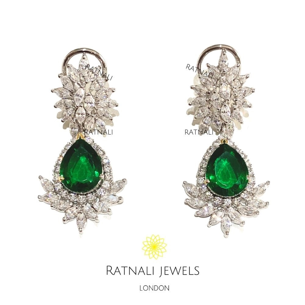Zinnia | Emerald and Diamond Pear Drop Earrings - ratnalijewels