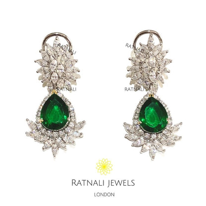 Zinnia | Emerald and Diamond Pear Drop Earrings - ratnalijewels