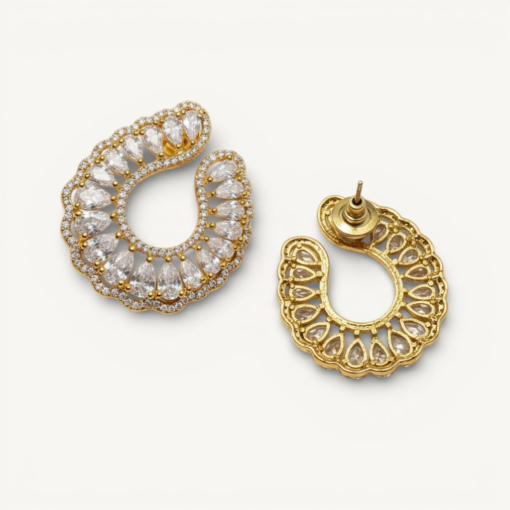 gold crescent cz earrings