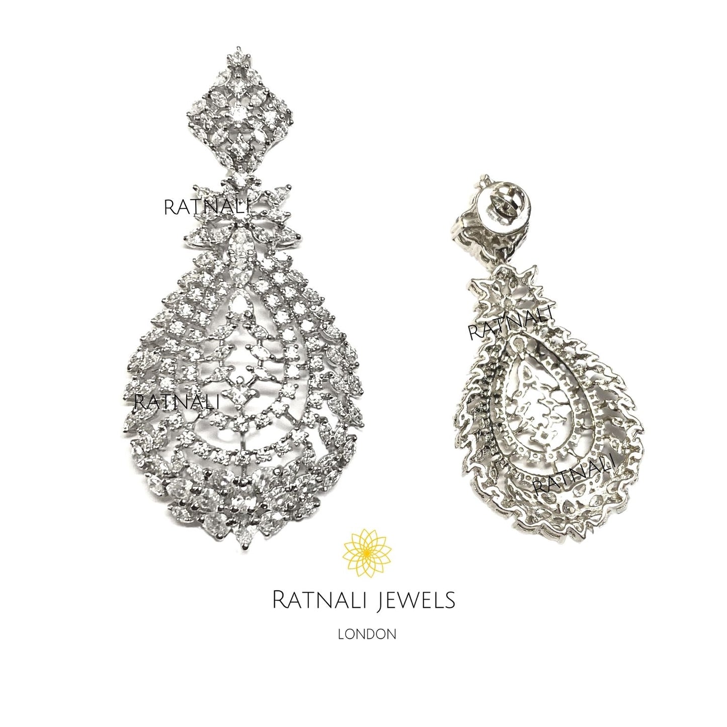 Selene | Simulated Diamond Chandelier Earrings in Real Silver - ratnalijewels