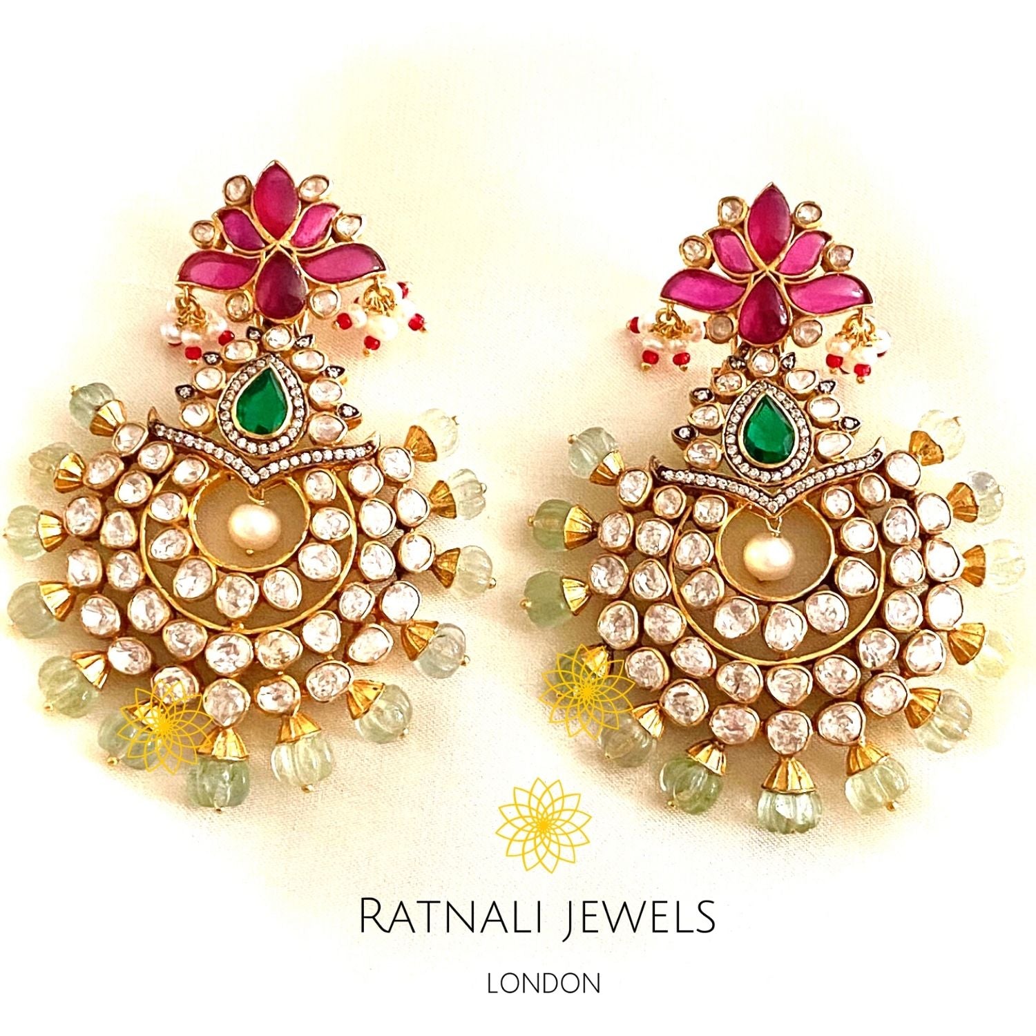 Jaipur | Real Silver Moissanite Polki Jadau Earrings - ratnalijewels
