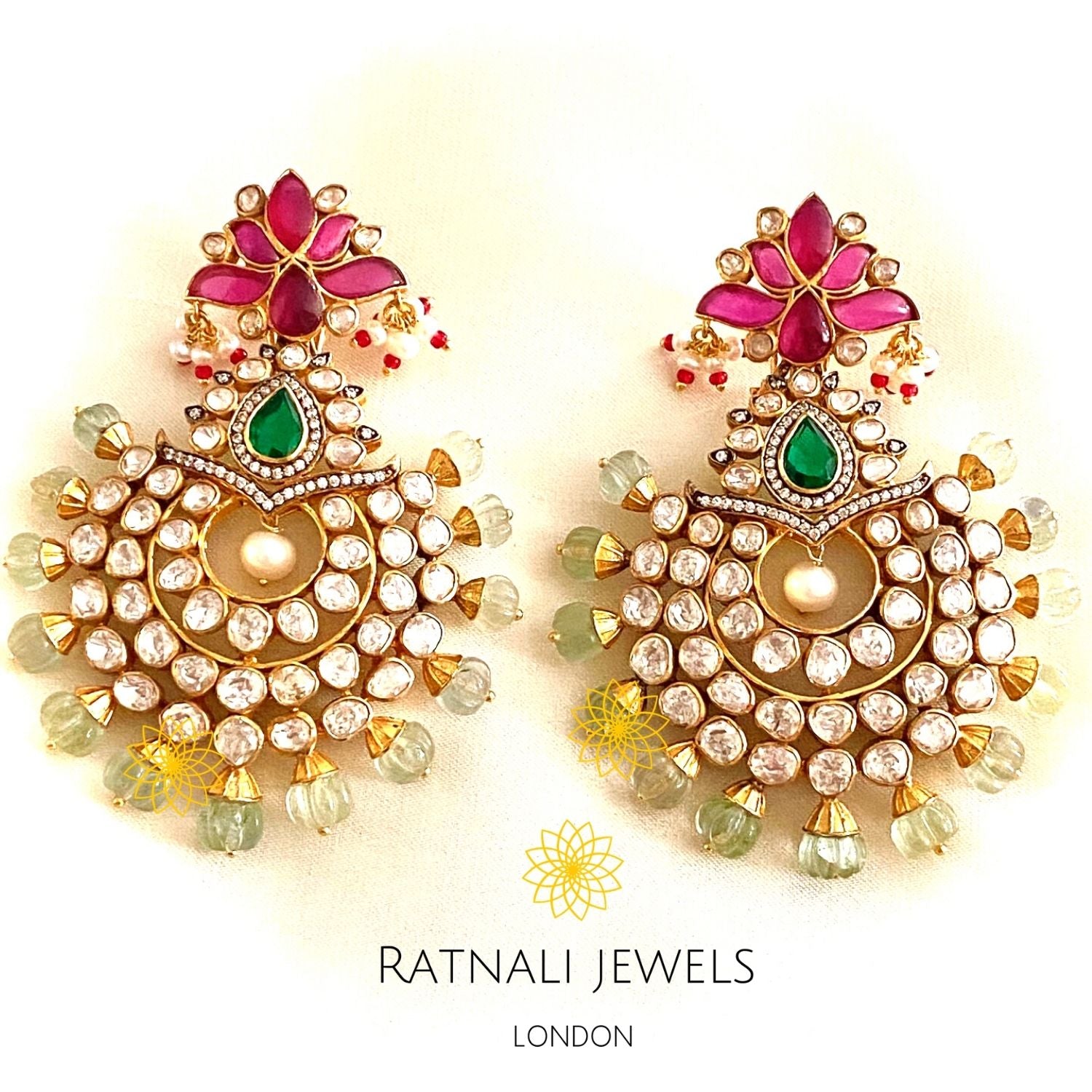 Jaipur | Real Silver Moissanite Polki Jadau Earrings
