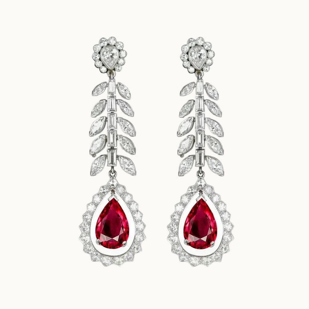 Ruby and diamond dangler earrings