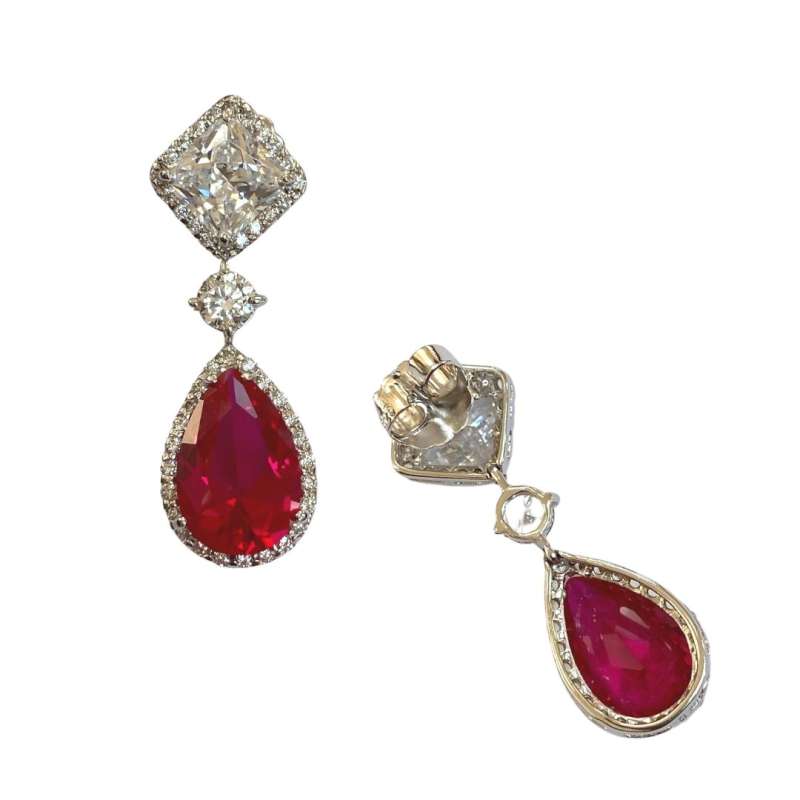 Diamond Ruby Drop Earrings - ratnalijewels