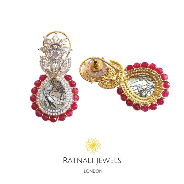 Statement diamond Earrings with Ruby Beads