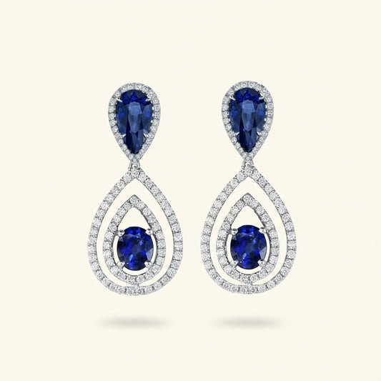 Shiva simulated diamond & blue gem stone dangler earrings, Earrings - Ratnali Jewels