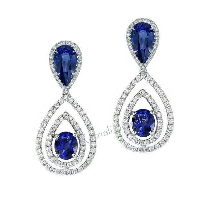 Shiva simulated diamond & blue gem stone dangler earrings, Earrings - Ratnali Jewels
