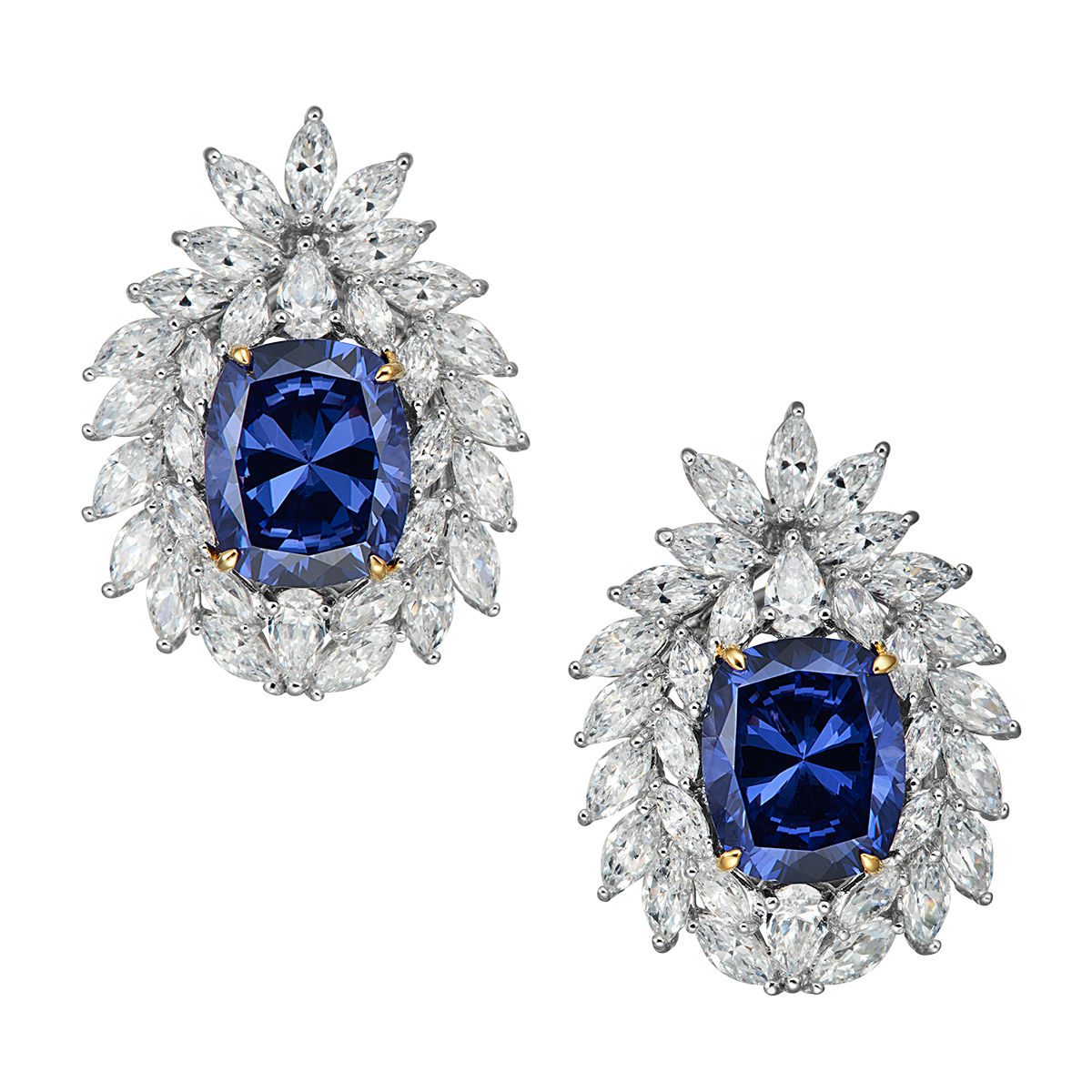 Arcane Simulated Diamond and Blue Sapphire Stud Earrings, Studs - Ratnali Jewels