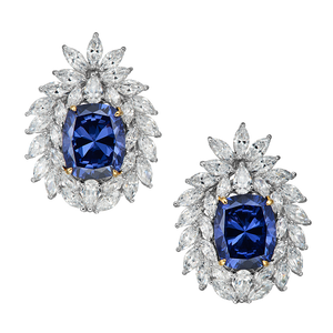 Arcane Simulated Diamond and Blue Sapphire Stud Earrings, Studs - Ratnali Jewels